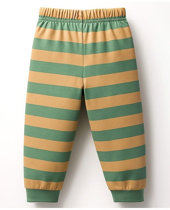 Babyhug 100% Cotton Knit Full Sleeves Night Suit With Animal Print - Green