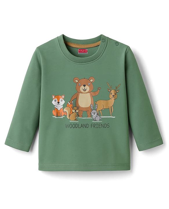 Babyhug 100% Cotton Knit Full Sleeves Night Suit With Animal Print - Green