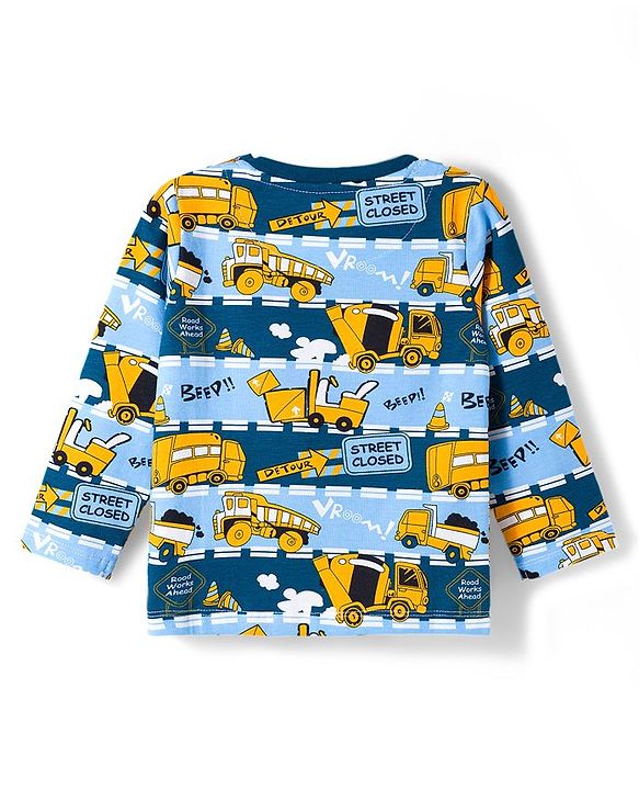 Babyhug Cotton Knit Full Sleeves Co-ords Night Suit With Animal Print - Navy Blue