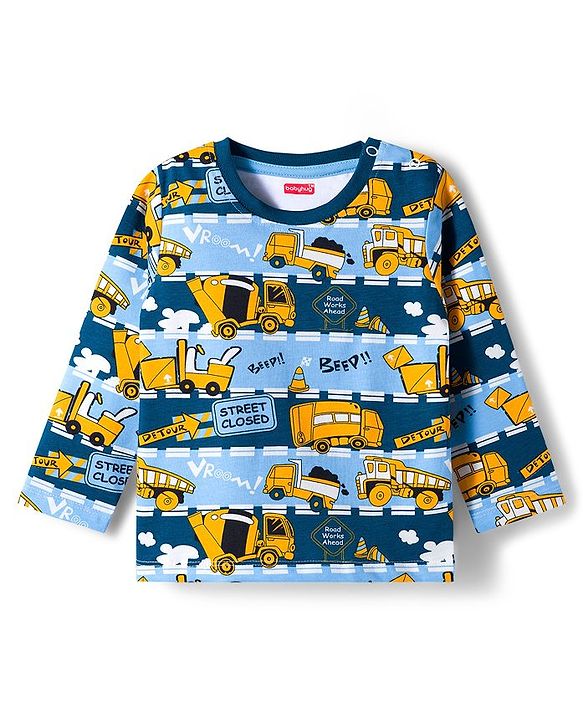 Babyhug Cotton Knit Full Sleeves Co-ords Night Suit With Animal Print - Navy Blue