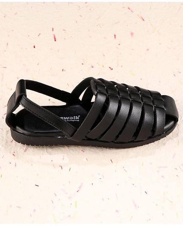 Cute Walk by Babyhug Velcro Closure Solid Mojaris - Black