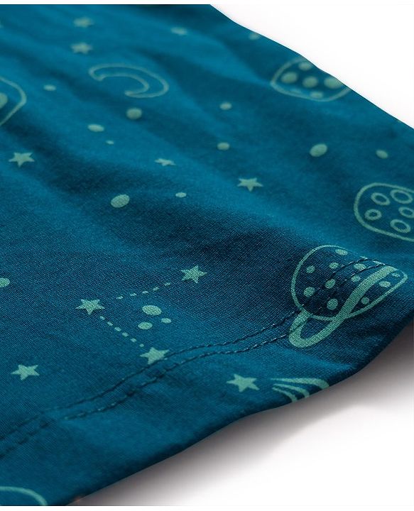 Babyhug Cotton Knit Full Sleeves Co-ord Night Suit With Space Theme Print - Navy Blue