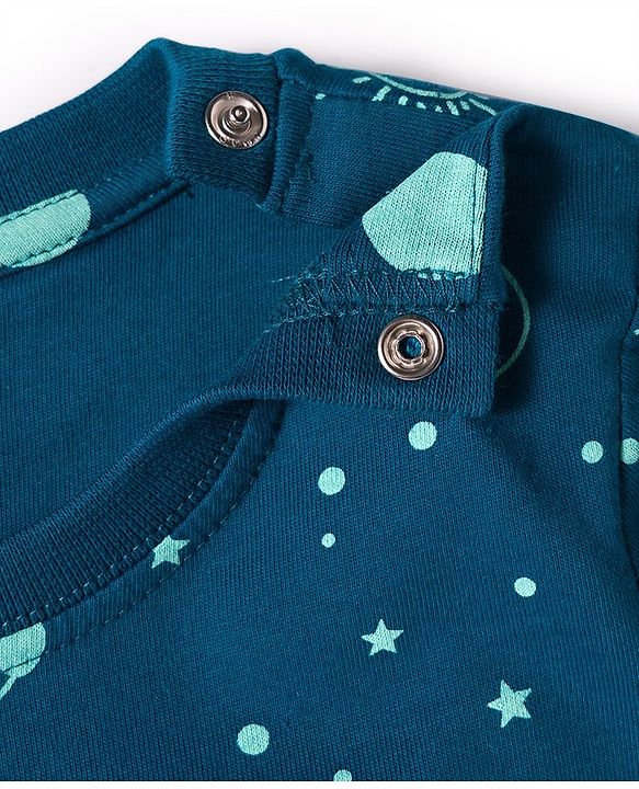Babyhug Cotton Knit Full Sleeves Co-ord Night Suit With Space Theme Print - Navy Blue