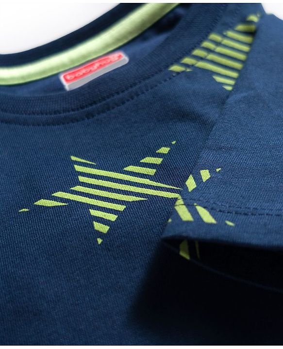 Babyhug Cotton Knit Full Sleeves Co-ords Night Suit With Star Print - Navy Blue