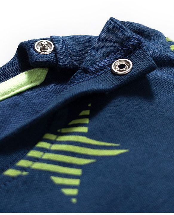 Babyhug Cotton Knit Full Sleeves Co-ords Night Suit With Star Print - Navy Blue