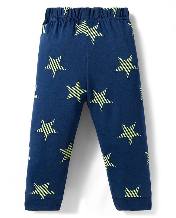 Babyhug Cotton Knit Full Sleeves Co-ords Night Suit With Star Print - Navy Blue
