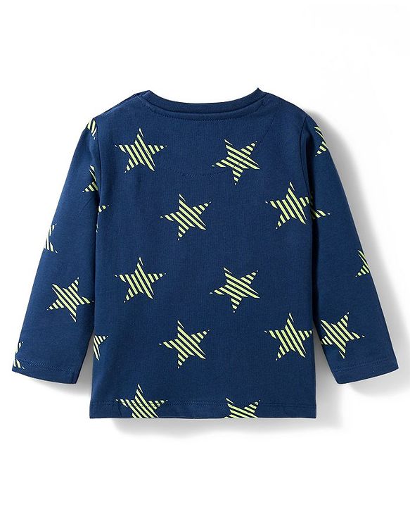 Babyhug Cotton Knit Full Sleeves Co-ords Night Suit With Star Print - Navy Blue