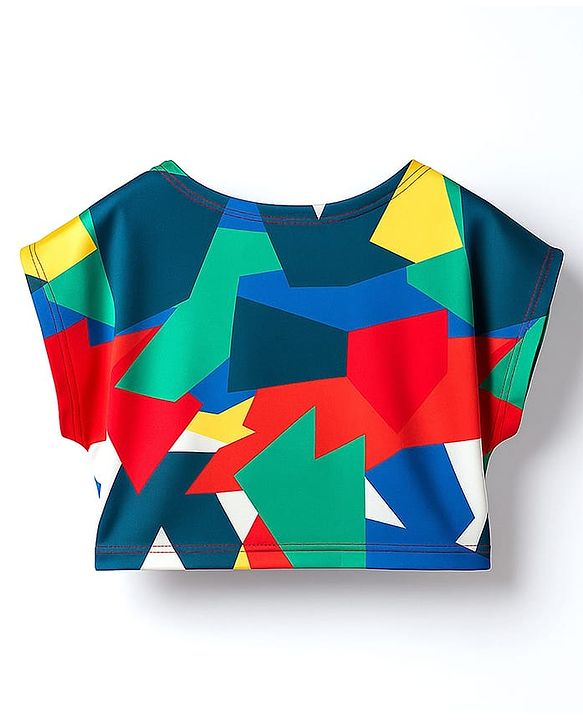 Pine Active Knit Super Stretch Half Sleeves Crop Top with Vest - Multicolor