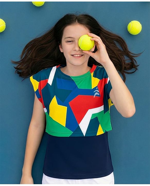 Pine Active Knit Super Stretch Half Sleeves Crop Top with Vest - Multicolor