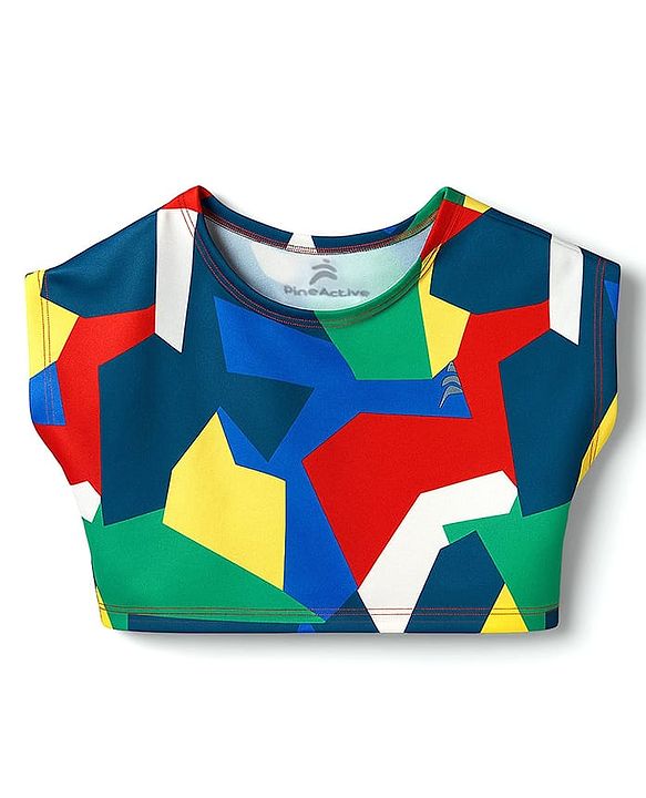 Pine Active Knit Super Stretch Half Sleeves Crop Top with Vest - Multicolor