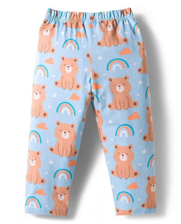 Babyhug Cotton Knit Full Sleeves Co-ords Night Suit With Animal Print - Blue
