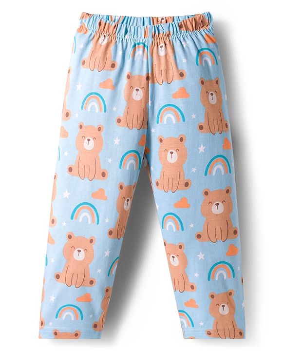 Babyhug Cotton Knit Full Sleeves Co-ords Night Suit With Animal Print - Blue