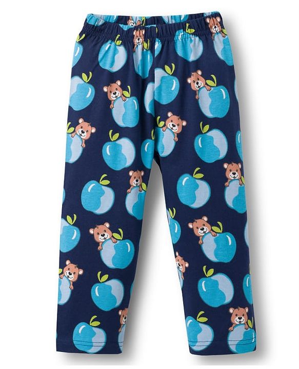 Babyhug Cotton Knit Full Sleeves Co-ords Night Suit With Animal Print - Navy Blue