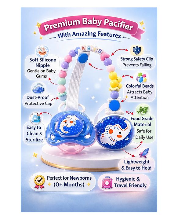 Totilo Stylish Baby Pacifier with Clip Chain - Soft, Safe & BPA