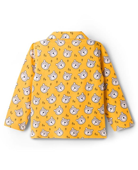 Babyhug Cotton Knit Full Sleeves Co-ords Night Suit With Animal Print - Yellow