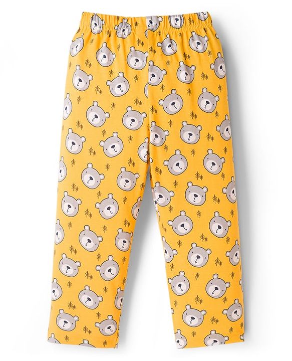 Babyhug Cotton Knit Full Sleeves Co-ords Night Suit With Animal Print - Yellow