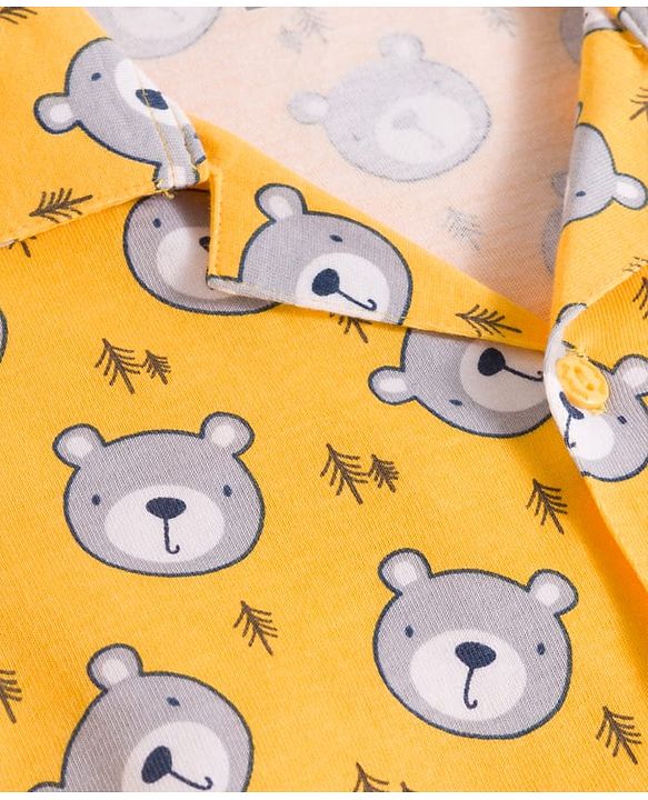 Babyhug Cotton Knit Full Sleeves Co-ords Night Suit With Animal Print - Yellow