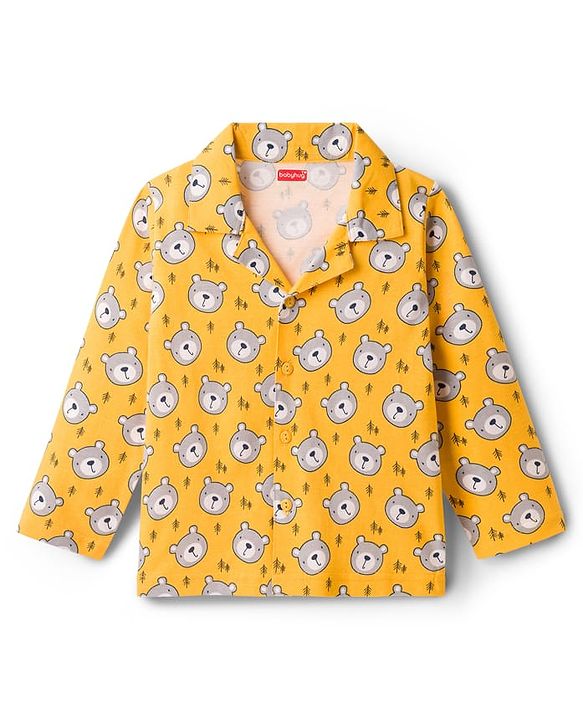 Babyhug Cotton Knit Full Sleeves Co-ords Night Suit With Animal Print - Yellow