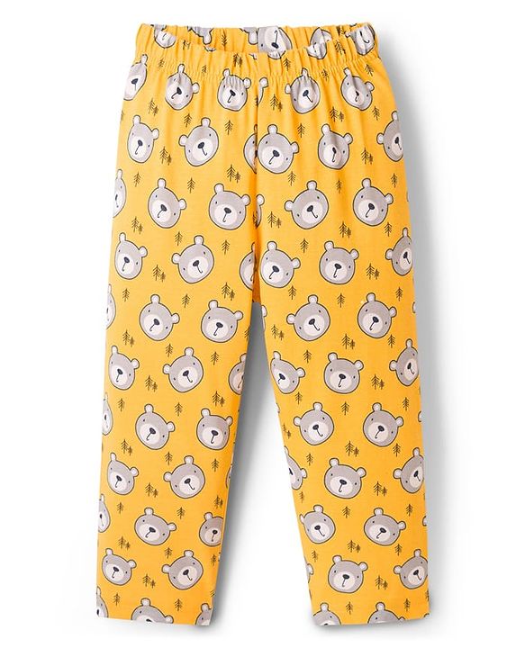 Babyhug Cotton Knit Full Sleeves Co-ords Night Suit With Animal Print - Yellow