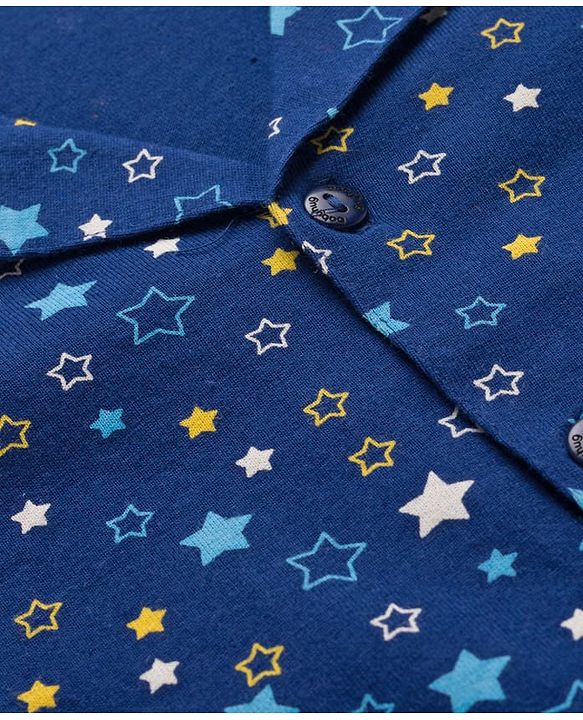 Babyhug Cotton Knit Full Sleeves Co-ords Night Suit With Star Print - Navy Blue