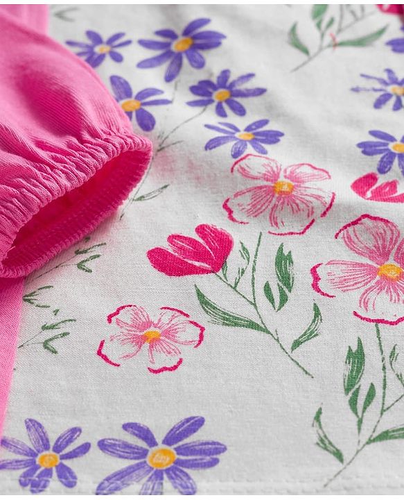 Babyhug 100% Cotton Knit Full Sleeves Top with Attached Shrug Floral Print - Pink
