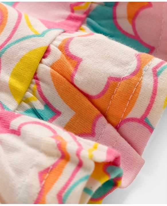 Babyhug Cotton Knit Full Sleeves Nighty With Cloud Print - Pink