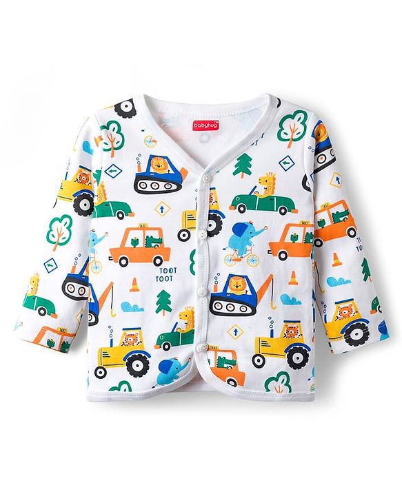 Babyhug 100% Cotton Interlock Knit Full Sleeves Jhablas With Animal Print Pack Of 3 - Blue White & Yellow