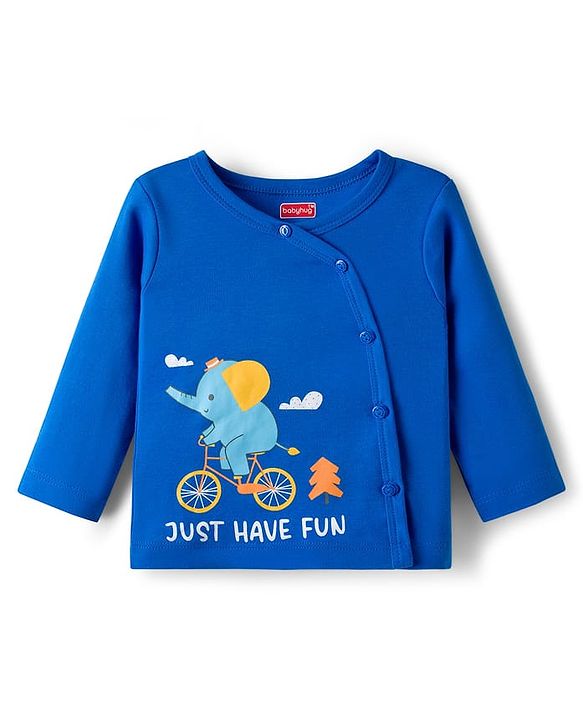Babyhug 100% Cotton Interlock Knit Full Sleeves Jhablas With Animal Print Pack Of 3 - Blue White & Yellow
