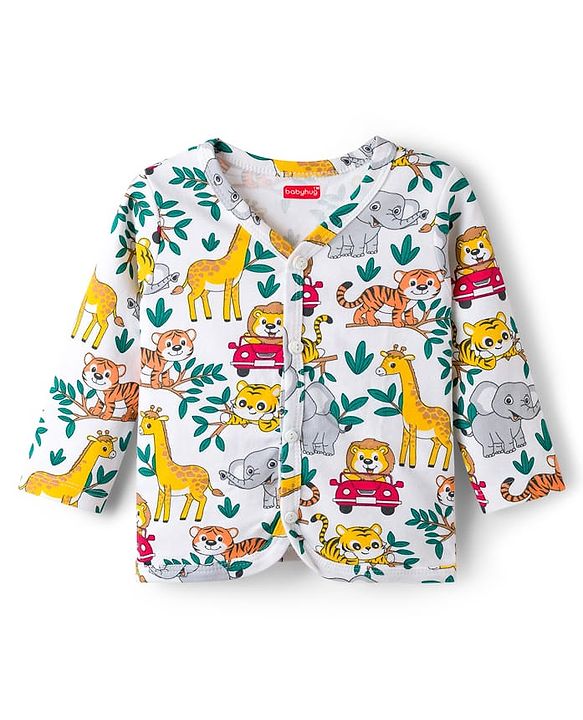 Babyhug 100% Cotton Interlock Knit Jhablas With Animal Print Pack Of 3 - Green Yellow & White