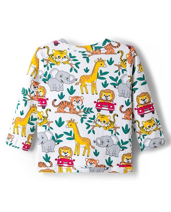 Babyhug 100% Cotton Interlock Knit Jhablas With Animal Print Pack Of 3 - Green Yellow & White