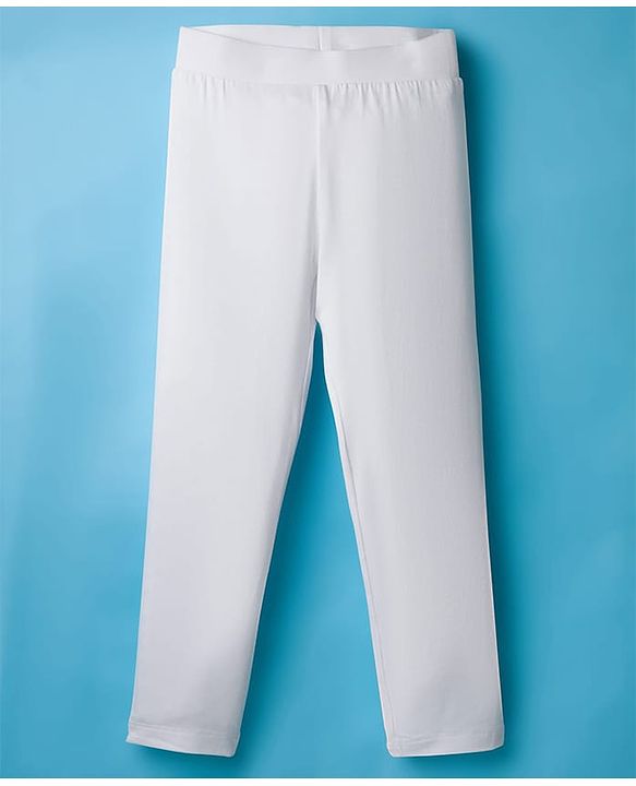 Pine Kids Cotton Lycra Knit Full Length Solid Colour Leggings - White