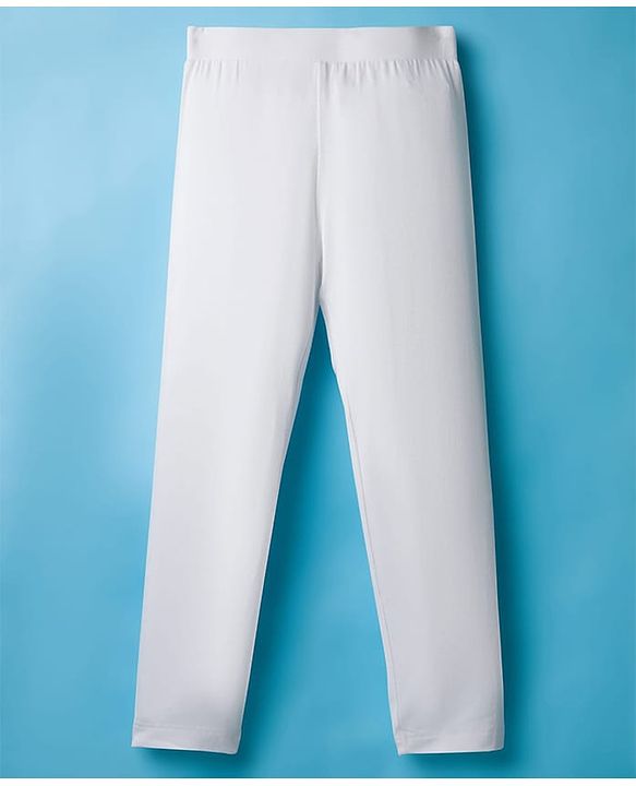 Pine Kids Cotton Lycra Knit Full Length Solid Colour Leggings - White