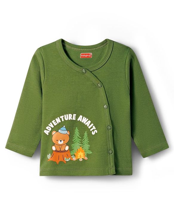 Babyhug 100% Cotton Knit Full Sleeves Striped Jhablas with Bear Print Pack of 3 - Multicolor