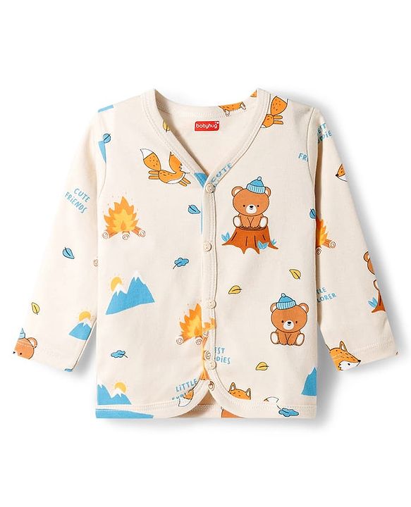 Babyhug 100% Cotton Knit Full Sleeves Striped Jhablas with Bear Print Pack of 3 - Multicolor