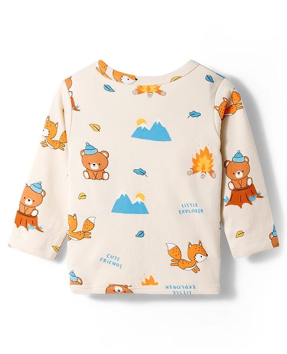 Babyhug 100% Cotton Knit Full Sleeves Striped Jhablas with Bear Print Pack of 3 - Multicolor