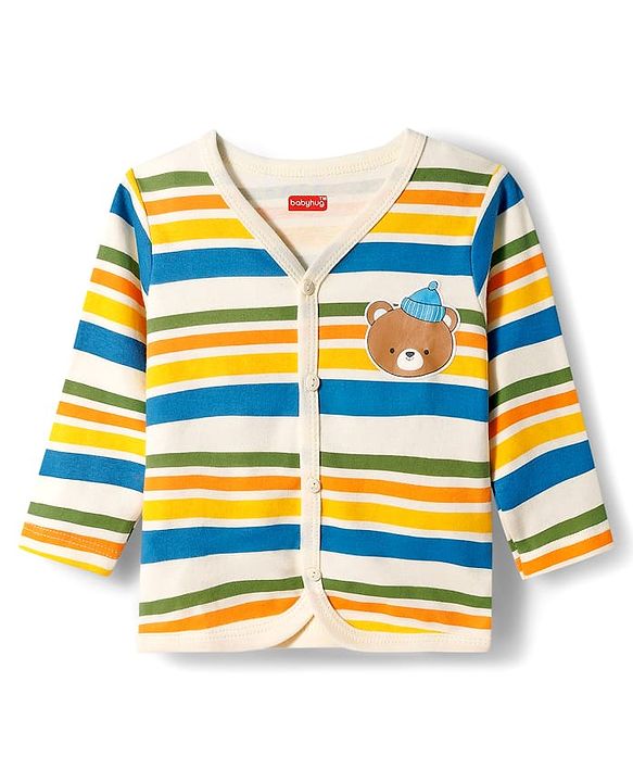 Babyhug 100% Cotton Knit Full Sleeves Striped Jhablas with Bear Print Pack of 3 - Multicolor