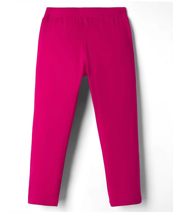 Pine Kids Cotton Lycra Knit Full Length Solid Leggings Pack Of 2 - Fuchsia & Purple