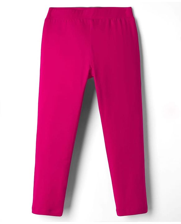 Pine Kids Cotton Lycra Knit Full Length Solid Leggings Pack Of 2 - Fuchsia & Purple