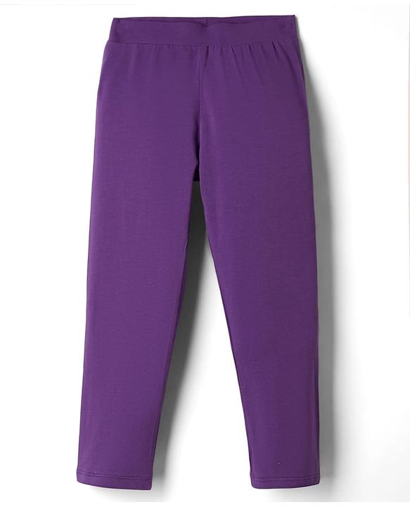 Pine Kids Cotton Lycra Knit Full Length Solid Leggings Pack Of 2 - Fuchsia & Purple