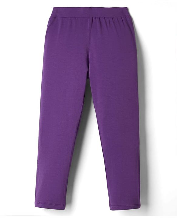 Pine Kids Cotton Lycra Knit Full Length Solid Leggings Pack Of 2 - Fuchsia & Purple