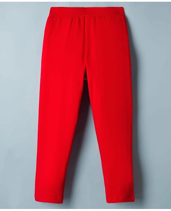 Pine Kids Cotton Lycra Knit Full Length Solid Leggings Pack Of 2 - White & Red