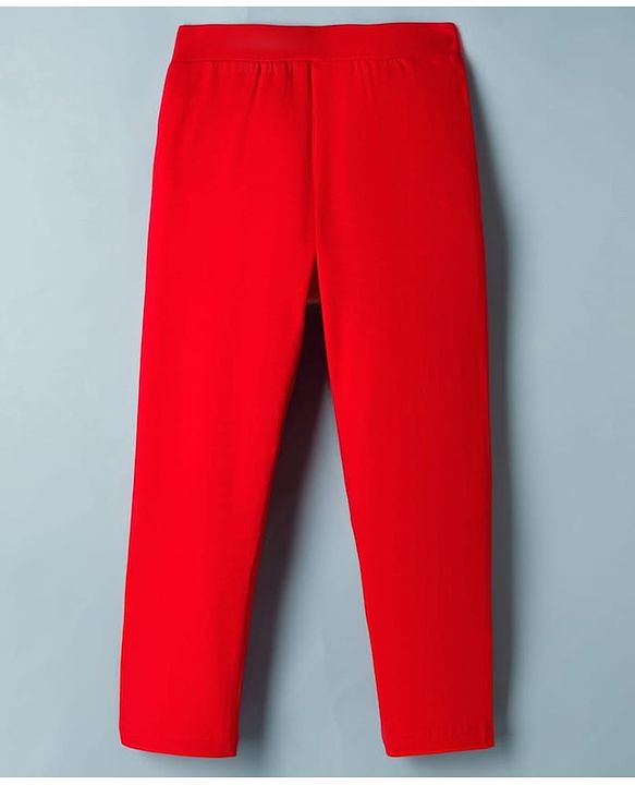 Pine Kids Cotton Lycra Knit Full Length Solid Leggings Pack Of 2 - White & Red