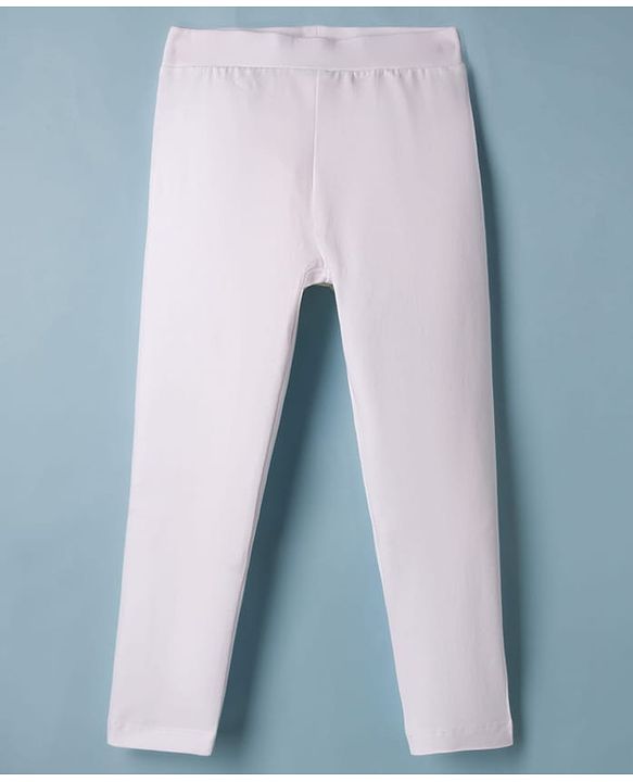 Pine Kids Cotton Lycra Knit Full Length Solid Leggings Pack Of 2 - White & Red