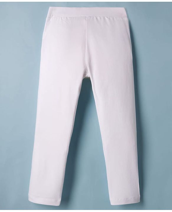 Pine Kids Cotton Lycra Knit Full Length Solid Leggings Pack Of 2 - White & Red