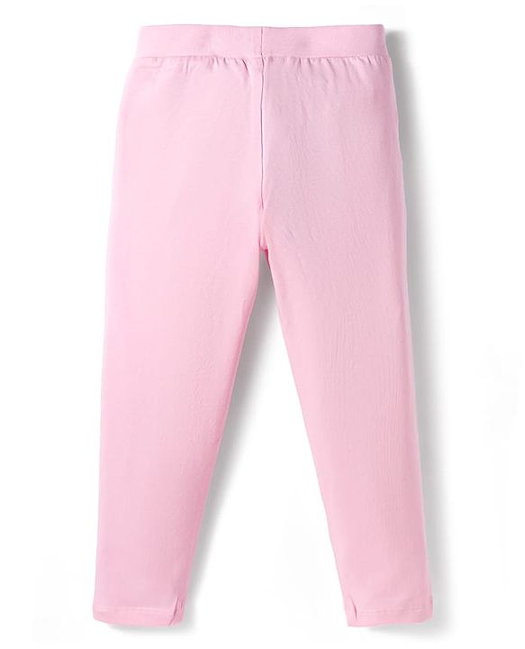 Pine Kids Cotton Lycra Knit Full Length Solid Color Leggings Pack of 2 - Black & Pink