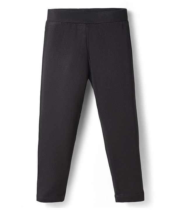 Pine Kids Cotton Lycra Knit Full Length Solid Color Leggings Pack of 2 - Black & Pink
