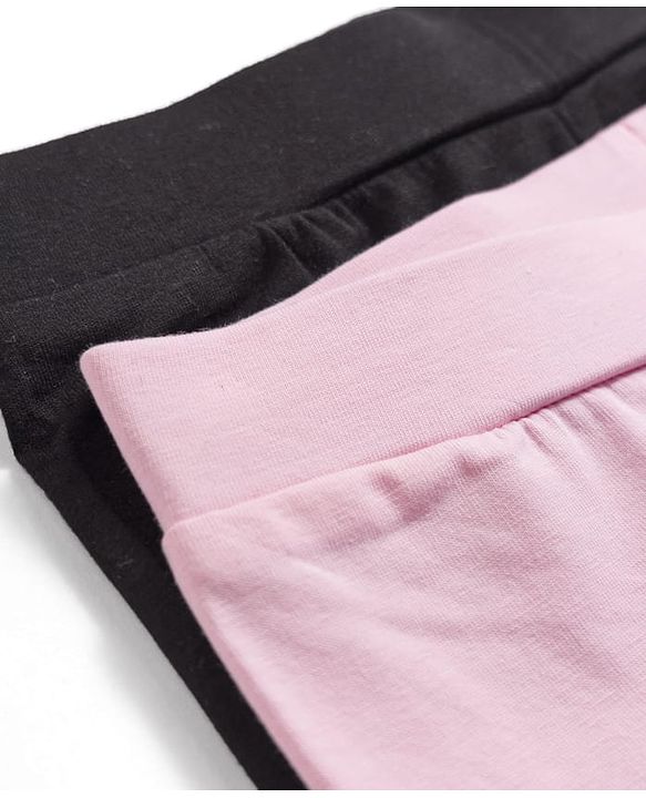 Pine Kids Cotton Lycra Knit Full Length Solid Color Leggings Pack of 2 - Black & Pink