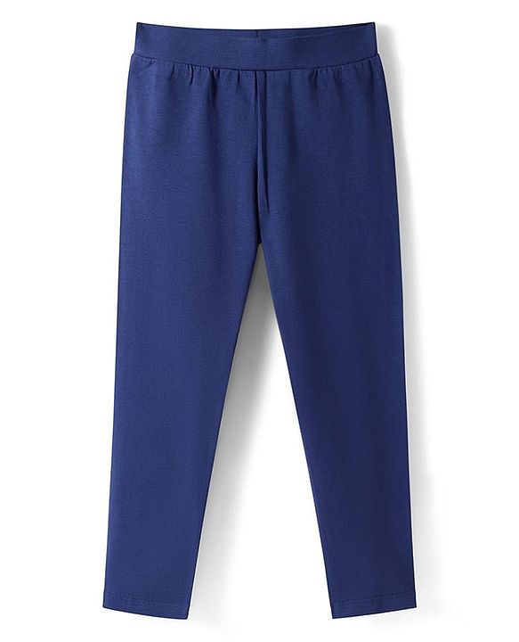 Pine Kids Cotton Lycra Knit Full Length Solid Leggings Pack of 2 - Lime Green & Navy Blue