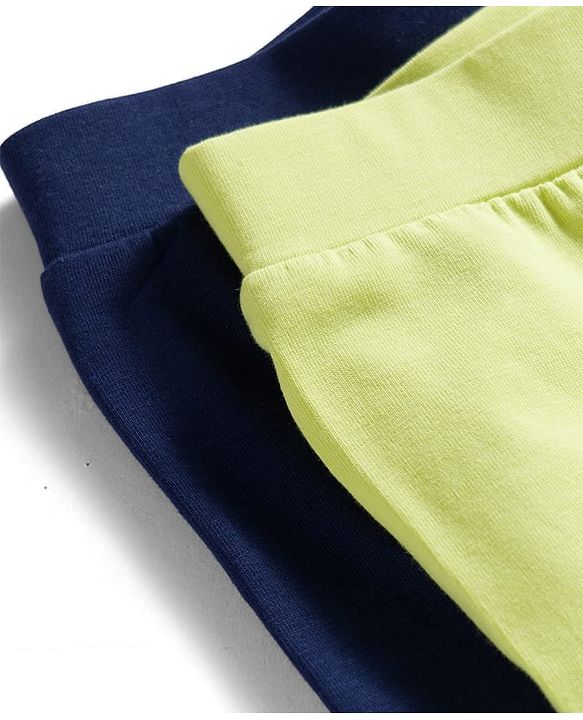 Pine Kids Cotton Lycra Knit Full Length Solid Leggings Pack of 2 - Lime Green & Navy Blue