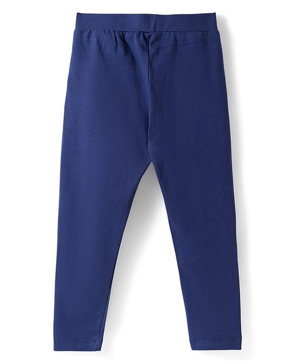 Pine Kids Cotton Lycra Knit Full Length Solid Leggings Pack of 2 - Lime Green & Navy Blue